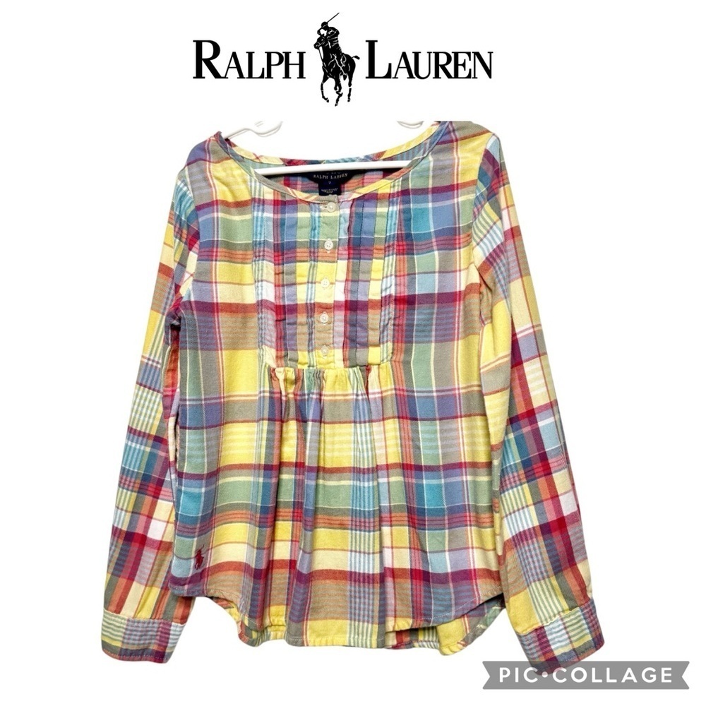 Polo Ralph Lauren girls long sleeve multicolor plaid tunic shirt size 7